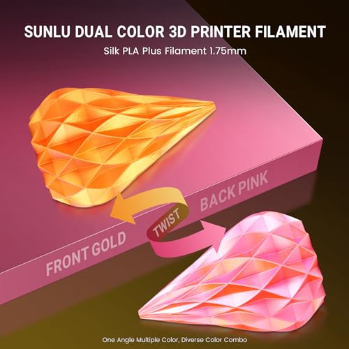 Image of SUNLU Silk Dual Color Pla Filament, Silk PLA 3D Printer Filament 1.75mm, Shiny Silk Texture, Dimensional Accuracy + /- 0.02mm, 1KG Spool (2.2 lbs), PLA Silk Dual Color (Pink Gold)
