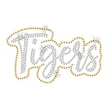 Tigers Orange Script Sports Team Sparkly Iron-on Rhinestone Crystal Bling T-Shirt Transfer by JCS Rhinestones