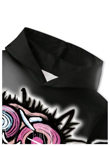 WDIRARA Men's Cartoon Graphic Hoodie Letter Print Long Sleeve Oversized Sweatshirt Hooded Pullovers Top3