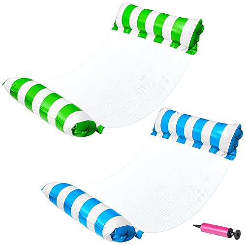 Piscina Inflable Flota, Hamaca Salón Flotante Multiusos, 4 en 1 Cama Flotante Portátil e Inflable, Sillas de Piscina a la Playa, Hamaca de Agua para Adultos para Fiesta de Natación（Azul+Verde）