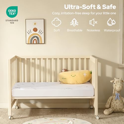 Image of BEDLORE Waterproof Crib Mattress Protector 2 Pack, Ultra Soft Bamboo Viscose Crib Mattress Pad Cover, Noiseless Toddler Mattress Protector for Standard Baby Bed Size 52''x28'', White