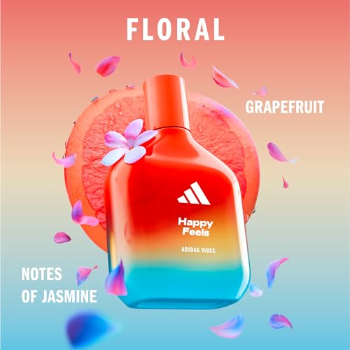 Image of Adidas Vibes Happy Feels Eau de Parfum 1.6 fl oz (Pack of 1), Notes of Floral, Grapefruit, and Vanilla, Unisex Fragrance, Long Lasting, Sporty Fragrance, Travel Size