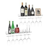 Hexsonhoma 24'' Clear Wine Glass Holder Wall Mounted 2 Pack, Acrylic Wall Bar Shelf with Removable G