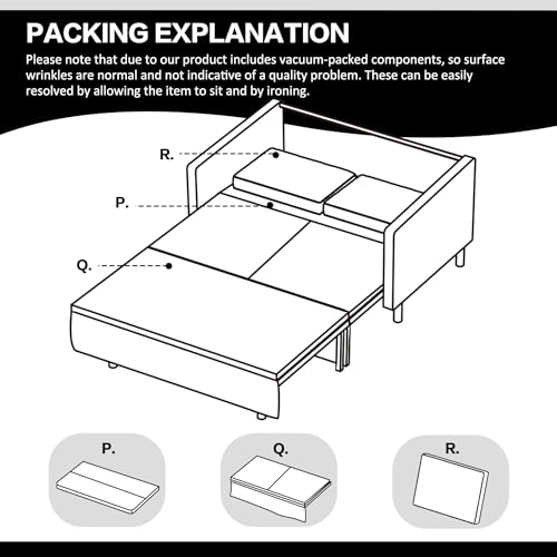 Image of 3-in-1 Convertible Sleeper Sofa, Loveseat Sofa Couch with Pullout Bed and Storage for Living Room, Bedroom, Balcony, RV, Linen, White