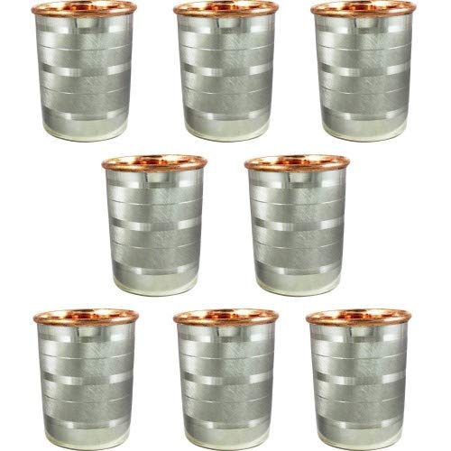HarLen Ukal Copper Tumbler Drinkware Set Stainless Steel Water Glass Ste of 8