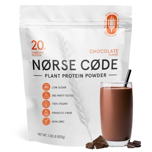 NØRSE CØDE Chocolate Barley Protein Powder | 20g Plant-Based Vegan Protein | Pea Protein, Rice Protein, Prebiotic Fiber, Smooth & Gentle on Stomach, Low Sugar, Keto Friendly | 14 Servings (1.39 lb)