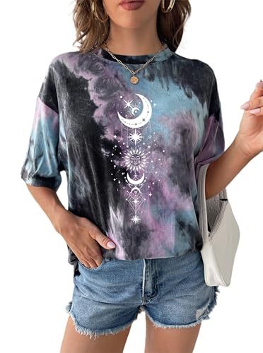 Image of Remidoo Women's Casual Oversized T Shirt Short Sleeve Graphic Tee Letter Tie Dye Shirts