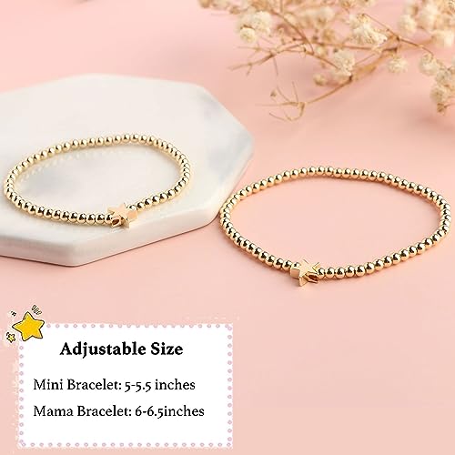 Image of 2Pcs First Day of Kindergarten Preschool Bracelets for Mommy and Me, Matching Heart Beaded Bracelets for Mother Daughter