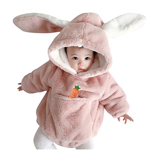 Newborn Fleece Hooded Bodysuit Infant Baby Girl Warm Thick Romper Outwear Coat Cute Rabbit Jumpsuit Pajamas Snowsuit (18-24 Months, Pink)