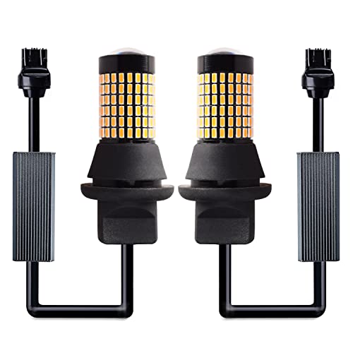 MOREFULLS T20 LED ダブル ウインカー アンバー 爆光 ハイフラ防止 キャンセラー内蔵抵抗内蔵 7443 W21/5W バルブ 2200k 高輝度 DC12V車用 144連3014LED素子 無極性 2個セット