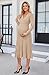 OUGES Womens Fall Maternity Dress for Photoshoot Long Sleeve Baby Shower Sweater Wrap V Neck Midi Work Dresses Pregnancy Clothes Fall Fashion 2025(Almond,M)