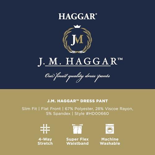 Haggar Mens 4 Way Stretch Slim Fit Flat Front Dress Pant Light Grey