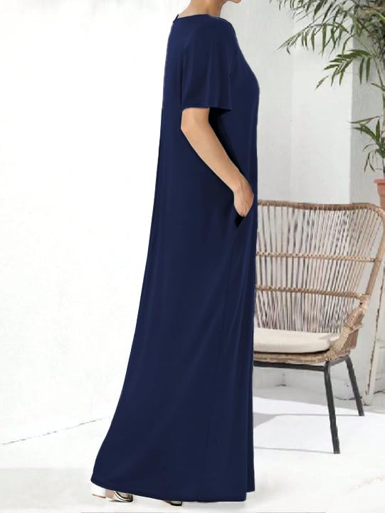 Image of Nimsruc Women Summer Long Dress Casual Sexy Short Sleeve Loose Maxi Dresses for Women 2025