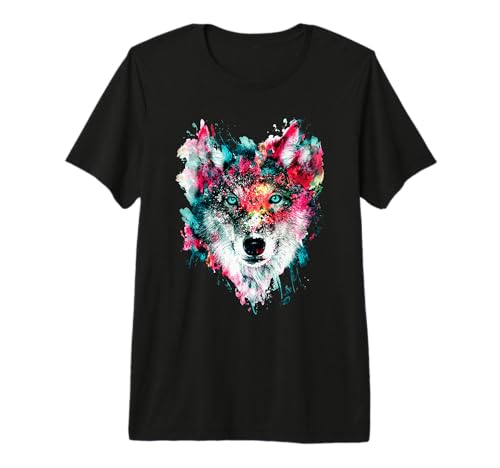 Abstract Colorful Wolf Face Wildlife Animal Premium Tri-Blend T-Shirt