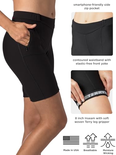 Terry Touring Bike Short Regular 8" Long Womens Padded Cycling Shorts for Women Compression Pockets Leg Grippers4