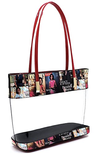Bolso tote transparente con estampado de portada de revista de Michelle Obama, 3 en 1 (bolso y billetera), cuero vegano sintético, cierre con cremallera, acabado dorado miniatura 3