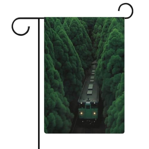 KRECDKQ Spring Summer Garden Flag 12 X 18 Inches Double Sided Japanese Train And Green Forest Yard Flag Garden Outdoor Decor Holiday Welcome Decor Double Sided Burlap Flag