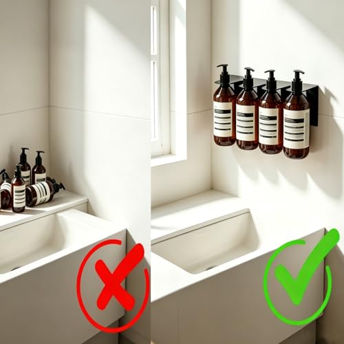 Image of BiJun Soap Bottle Dispenser Holder Wall Mount, Shampoo Conditioner Body Wash Dispenser Soap Holder Shower Hanger Space-Saving Bottle Hole of 1.06in for Kitchen Bathroom (1.06in, Black)