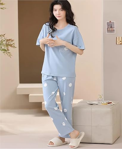 Image of Louis Luxe Womens Korean Night Dress || Full Pyjama Set ||Korean Nightsuit || Women Nightwear ||Round Neck Full Sleeve Nightsuit || Loungewear || Everyday Nightdress (ND-10)