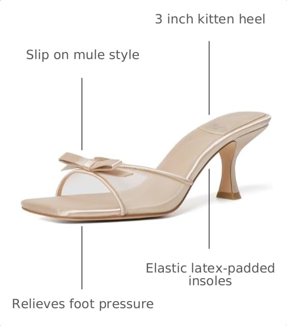 Image of Mostrin Kitten Heels for Women Round Toe Heels With Bow Vintage Mules Sexy Slip on Stiletto Backless Sandals for Party Daily