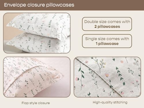 Image of SleepyCat 300 TC Cotton-Soft Microfiber Bedsheet with 1 Pillowcase|Wrinkle-Free|300 TC Plain Weave|No Creases, No Shrinkage|No Colour Fading|150 GSM|Flora Mist|Fits Mattress Upto 8 Inches|Single