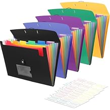 5 Pack 7 Pocket Accordian File Organizer, Expanding File Folder with Labels, Plastic Expandable File Folder for Documents Letter Size A4 Papers, Ideal for Home, Office Supplies, College Essentials