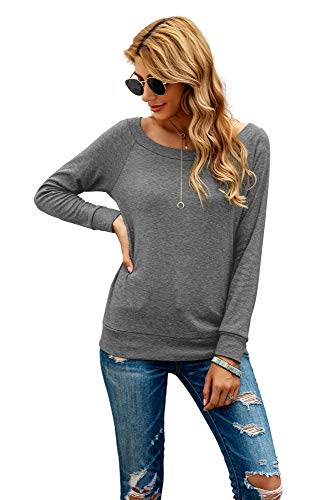 Hiyiyezi Women's Off The Shoulder Tops Casual Long Sleeve T Shirts (Large, Dark Gray) #TOP2