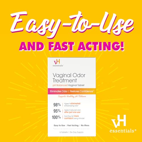 vH essentials Vaginal Odor Treatment - pH Balanced Vaginal Suppositories - 6 Tablets With Applicator, White