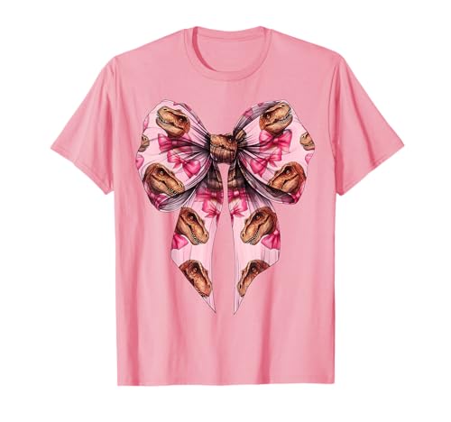 Coquette Bow Trex Tyrannosaurus rex Dinosaur Pattern Rosa Camiseta