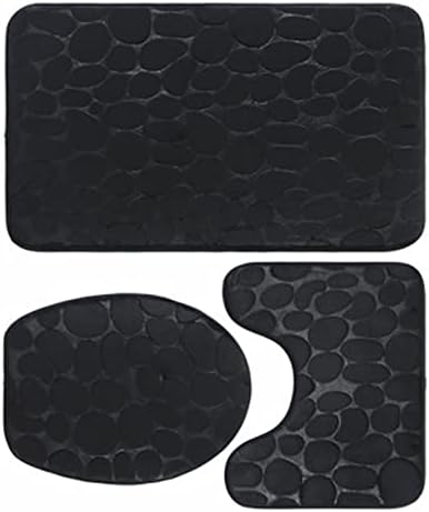 Hyuduo Bathroom Non Slip Mat Set 3Pcs (Toilet Bath Mat, Toilet Lid Cover Mat, Floor Mat) with a Non Slip Cobblestone Embossed Texture, Soft and Floor Pads for Bathroom, Kitchen