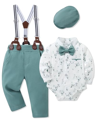 Image of Newborn Baby Girl Clothes 0-18M Infant Ruffle Romper Bodysuit, Long Sleeve Tops Floral Pant Outfits Set + Headband