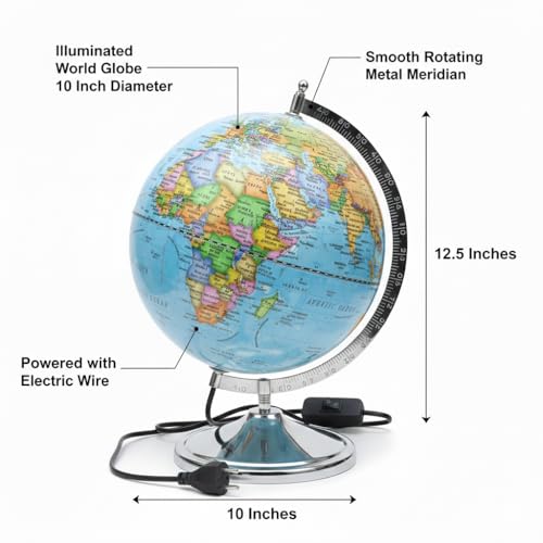 Image of Educational World Globe for stunets and Teachers (10 Inch Dia Illuminated, 10 Inch Dia)