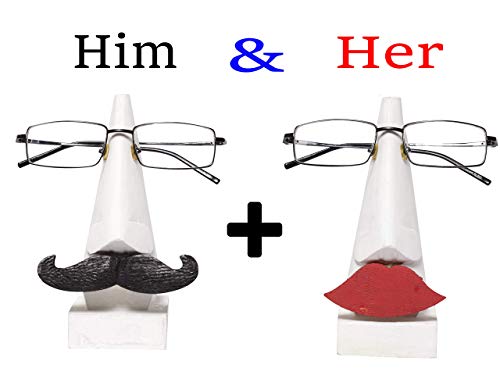 Christmas Gift Ideas Wooden Eyeglass Spectacle Holder Handmade Mustache & Lip Display Stand White For Him & Her (Pack Of 2) #TOP5