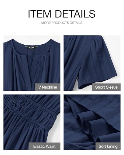 BTFBM Womens Summer 2025 Casual Midi Maxi Dresses Lightweight Short Sleeve V Neck Elastic Waist Boho Beach Dress Pockets4