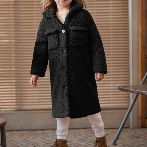 Boys Girls Fuzzy Fleece Jacket Long Sherpa Winter Coats Button Down Faux Fur Windbreaker Overcoat with Pockets3