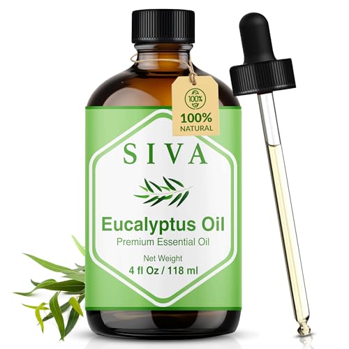 SIVA Eucalyptus Essential Oil - 4 Fl Oz – Natural Eucalyptus Oil - for Diffuser, Face, Skin Care, Aromatherapy, Hair Care, Scalp and Body Massage - with Dropper