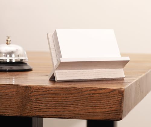 TOROS STORE Visitenkartenhalter aus Holz für den Schreibtisch – kleiner, eleganter Kartenständer zur stilvollen Präsentation von Visiten- und Namenskarten, professioneller Desktop-Kartenhalter (Weiß)