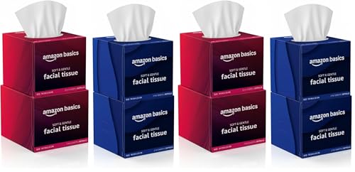 Image of Amazon brand- Amazon Basics 2-Ply Facial Tissue paper 200 pulls | 50 pulls x Pack of 8| Soft, Gentle & Absorbent| Chemical-Free