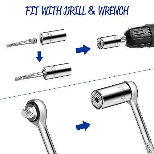 Universal Socket, Grip Socket Set Fits Standard 1/4'' - 3/4'' Metric 7mm-19mm with Multi-Function Power Drill Adapter Best Tools Gifts for Men, Father, Dad, Husband, Boyfriend, Gift Box - Thumbnail 5