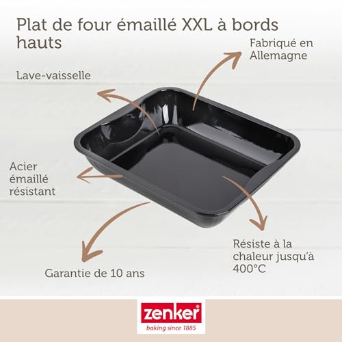 Plat à four émaillé XXL rectangulaire Zenker pour rôtis et grands gratins