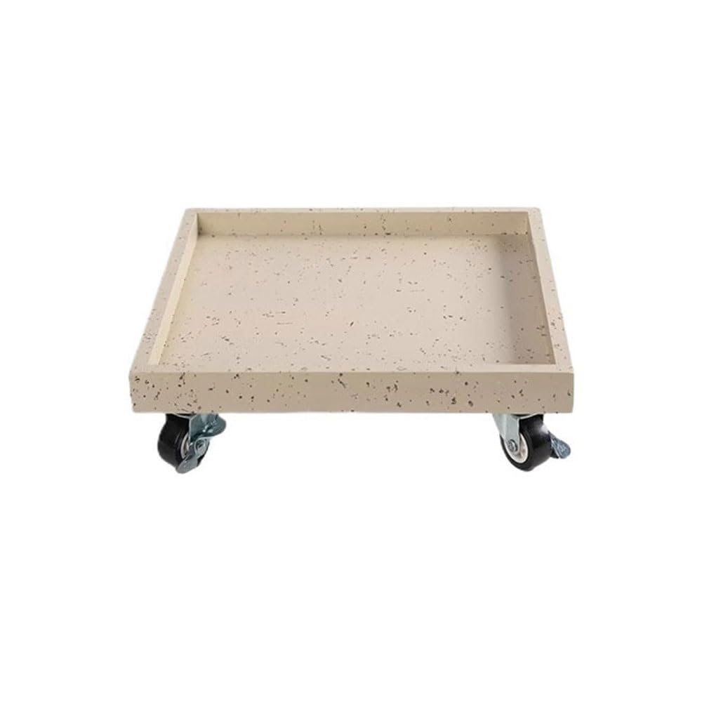 Prettiee plant dish saucer Imitation Granite Movable with Wheels Flower Pot Drip Tray, Square Synthetic Plant Resin Saucer (Beige XX_Large)