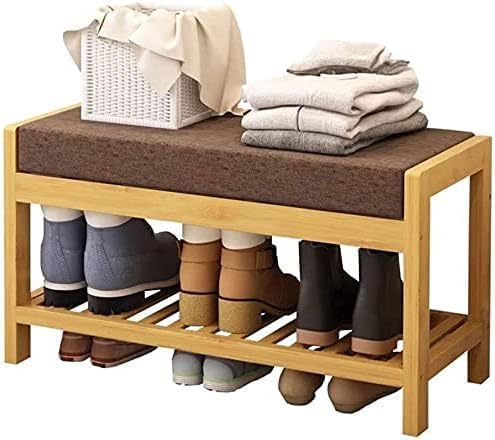 Keeam Decor Wooden Shoe Storage Bench 30D x 55W x 45H withSheesham Wood Shoe Rack - Elegant and Functional Organizer, with Brown seat 1