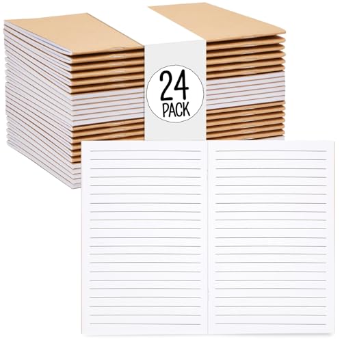 Lined Kraft Journals 24 Pack - 48 Pages Each, 5.5x8.5 Inch A5 Paper Notebooks Bulk for Students, Writing, Journaling, Travel Notes, School Supplies, Classroom & Office Stationery (Brown Kraft Cover)