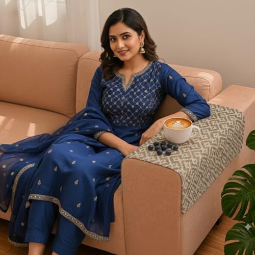 Image of STITCHNEST 'Nomad Weave Collection' Sofa Armrest Cover | Elegant Jacquard Fabric, Washable & Durable for Modern Living (18 x 22 Inches) 28
