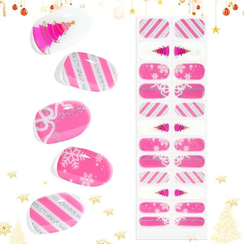 EBANKU 24PCS Navidad Uñas de Gel Pegatinas, Navidad Pegatinas Uñas Gel, Pegatinas Uñas Semipermanente Gel Solido Uñas con Lima de Uñas para Arte de Uñas DIY (Requiere Lámpara UV/LED)