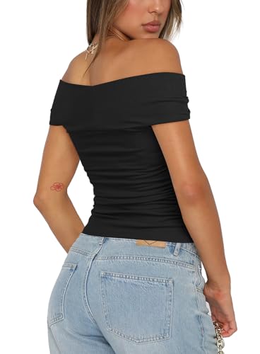 Darong Women Summer Twist Knot Front Off The Shoulder Tank Tops Cap Sleeve Going Out Shirts Slim Fitted Y2K Outfits3