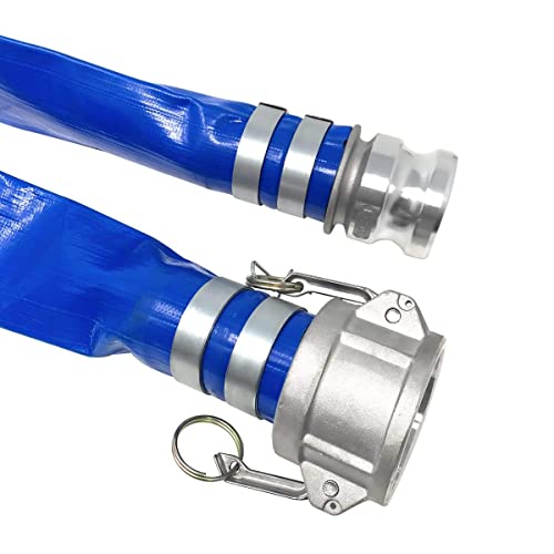 Gloxco 2" X 50′ Blue Lay Flat Pvc Hose Assembly With Aluminum Cam And Groove C And E Fittings Used With A Sump Pump Or Water Transfer Pump For Water Discharge, Pool Drain Or Backwash #TOP3