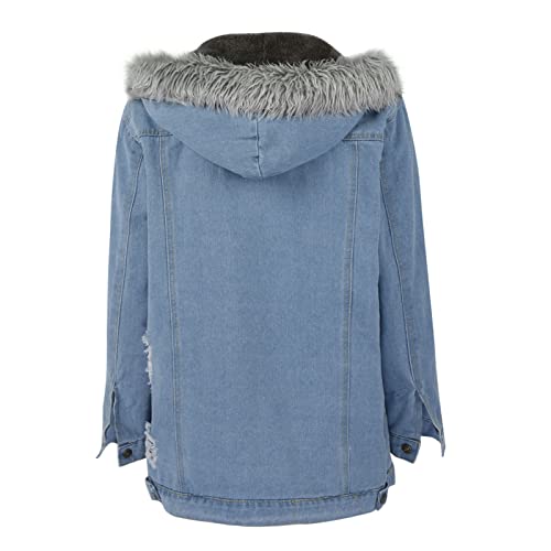Inesver COATS FOR WOMEN Denim Faux Fur Jacket thumb #2