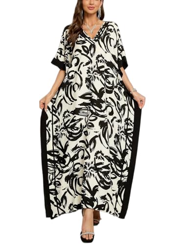 Image of KECVOT Kaftan Dresses for Women V-Neck Print Swimsuit Cover Up Plus Size Beach Caftan Lounge Dress