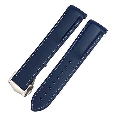 Bracelet caoutchouc 20mm incurvé bleu blanc pour montre Seamaster en voyage nautique